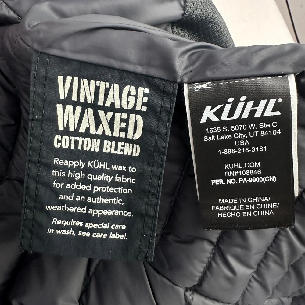 Kuhl Wyldefire Hoody Jacket Mens Medium Black Raven Down Waxed Canvas Puffer